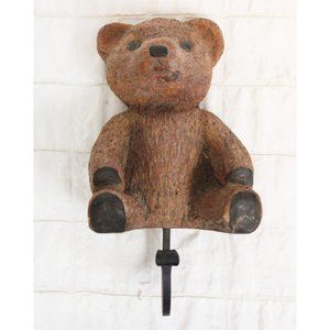 Vtg 1983 Ceramic Bear Stick Out Tongue Indoor Hook Coat Hanger Forest Wood look